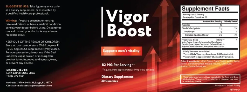 Vigor Boost Supplement Facts Label